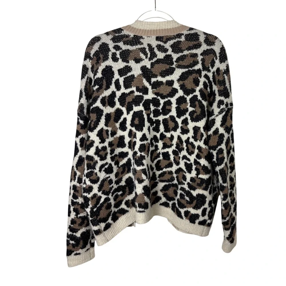 Line & Dot Luella Leopard Print Cardigan Sweater Tan Black Open Front Small